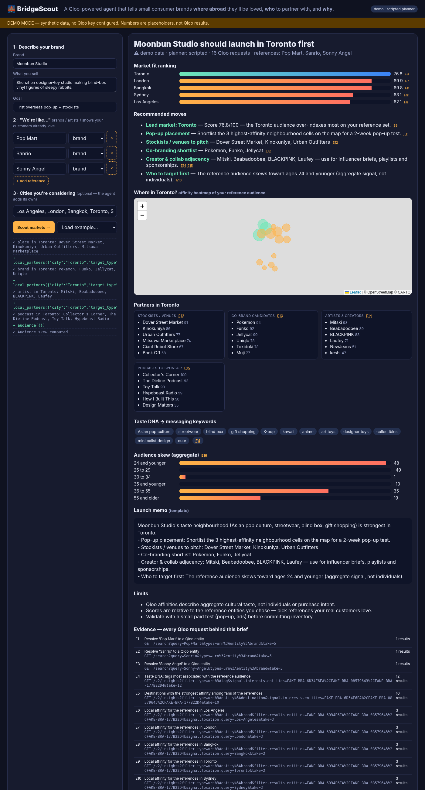 BridgeScout demo screenshot